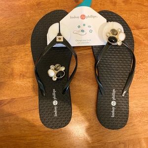 Lindsay Phillips Flip Flops/Black/Interchangeable/NWT/Women’s/Sandals